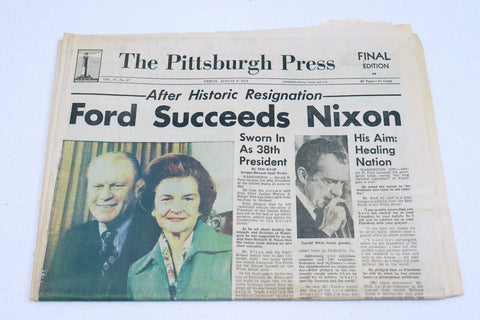 Vintage Aug 9 1974 Pittsburgh Press Newspaper Gerald Ford Succeeds Richard Nixon