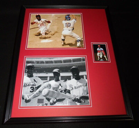 Lou Brock Signed Framed 16x20 Photo Set SOP Cardinals