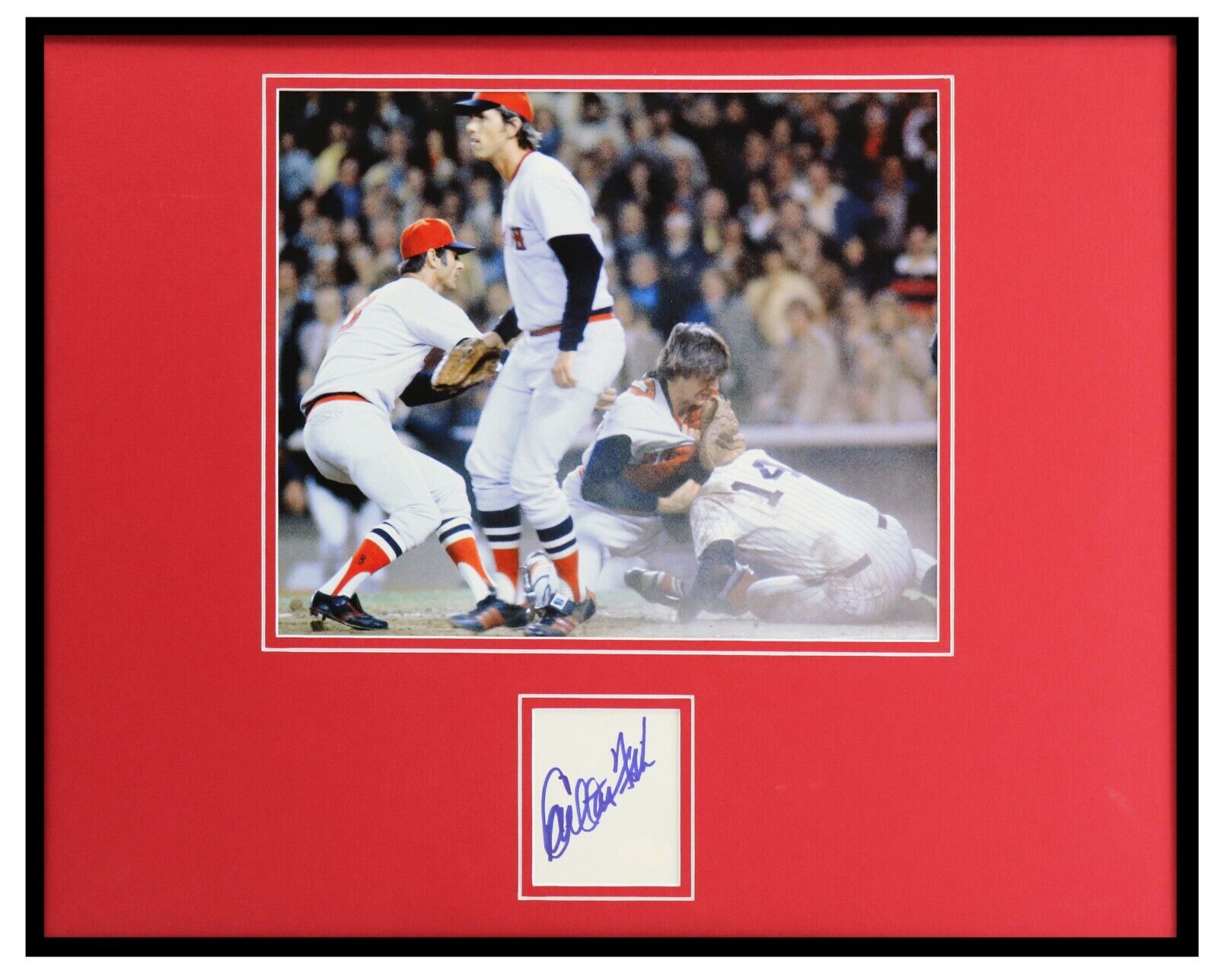 Carlton Fisk Signed Framed 16x20 Photo Display JSA Red Sox FIGHT vs Piniella