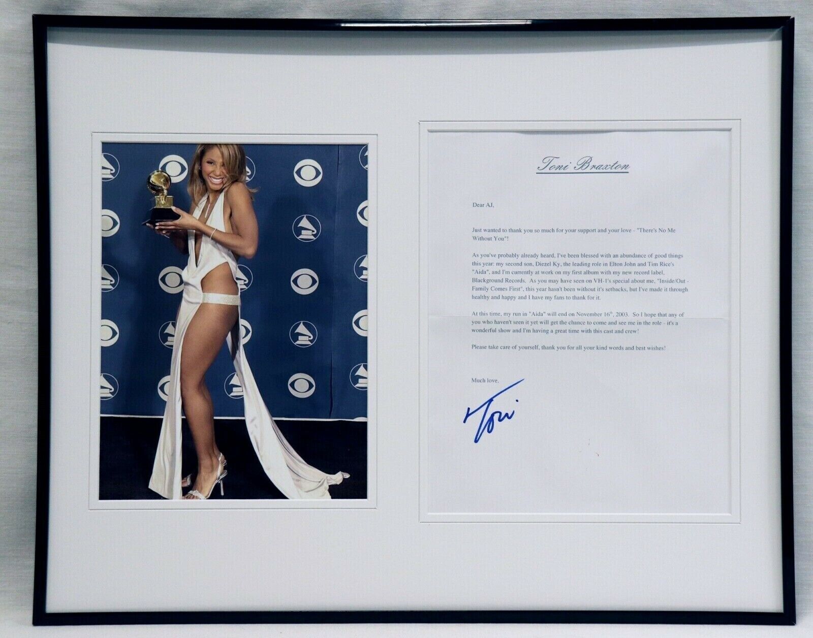 Toni Braxton Signed Framed 16x20 Typed Letter + Photo Display  