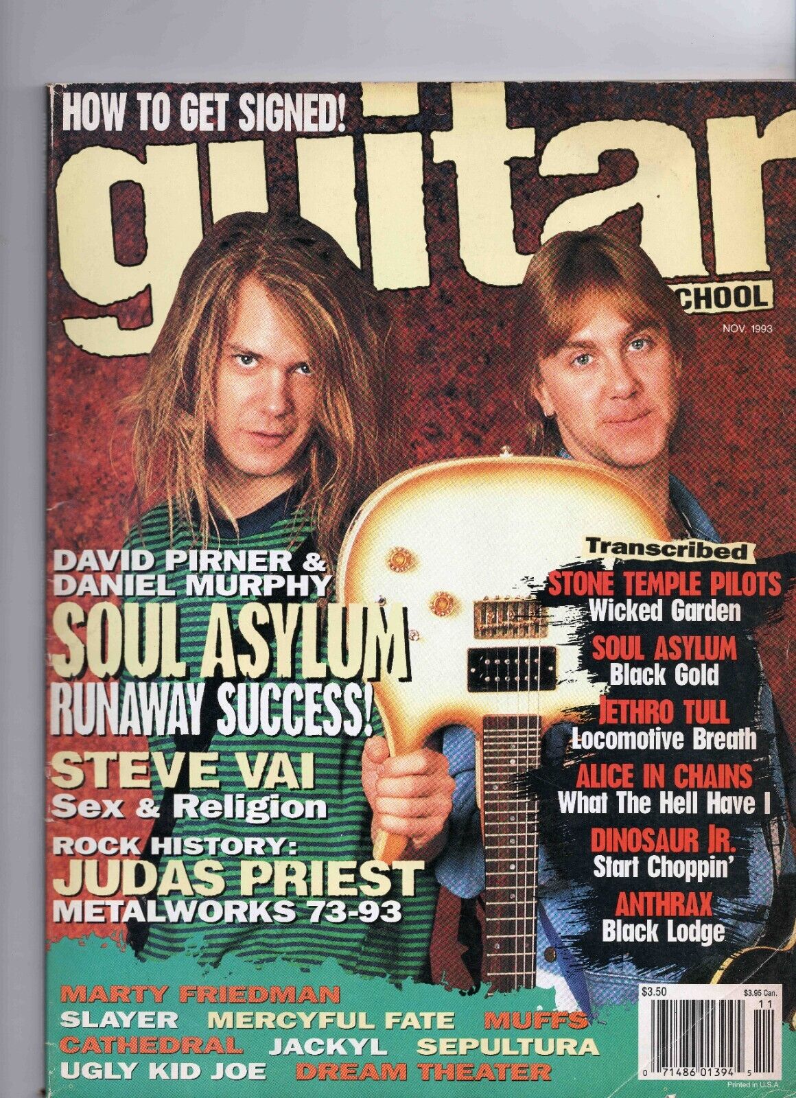 VINTAGE Nov 1993 Guitar School Magazine Soul Asylum Steve Vai Judas Priest