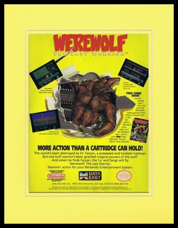 Werewolf 1990 NES Nintendo 11x14 Framed ORIGINAL Advertisement Data East