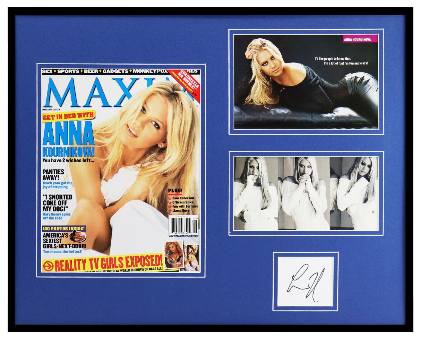 Anna Kournikova Signed Framed 16x20 Maxim Magazine Display 