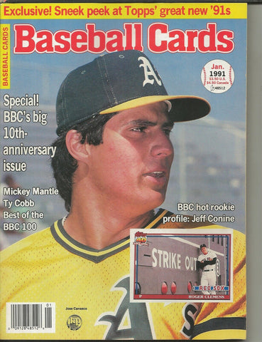 ORIGINAL Vintage Jan 1991 Baseball Cards Magazine w/ Cards Jose Canseco