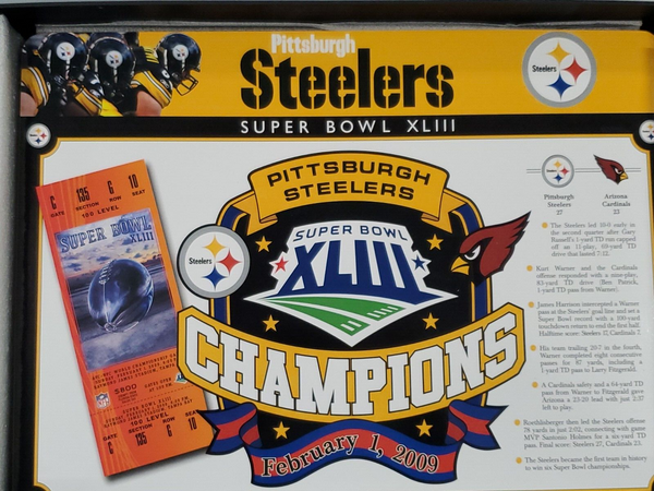 Danbury Mint Pittsburgh Steelers 6x Super Bowl Champions Wood Placemat Tray Set