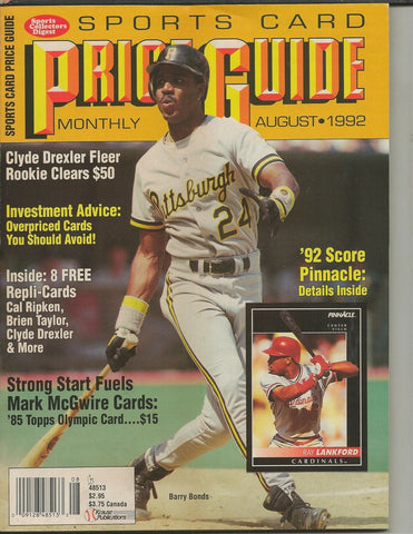 ORIGINAL Vintage Aug 1992 Sports Card Price Guide Magazine w/ cards Barry Bonds