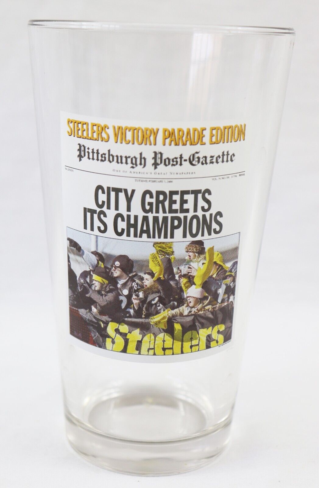 Pittsburgh Post Gazette Steelers Super Bowl XL Pint Glass