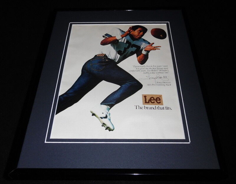 Tony Dorsett 11x14 Facsimile Signed Framed 1983 Lee Jeans Advertising Display 