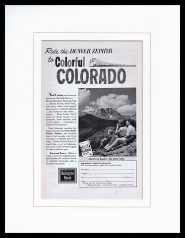 1962 Colorful Colorado Travel Burlington 11x14 Framed ORIGINAL Advertisement 