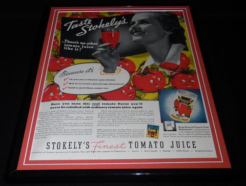 1937 Stokely's Tomato Juice Framed 11x14 ORIGINAL Vintage Advertisement