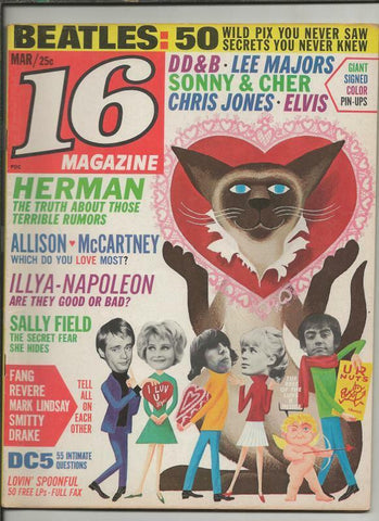 ORIGINAL Vintage March 1966 16 Magazine Beatles Elvis Presley Sally Field