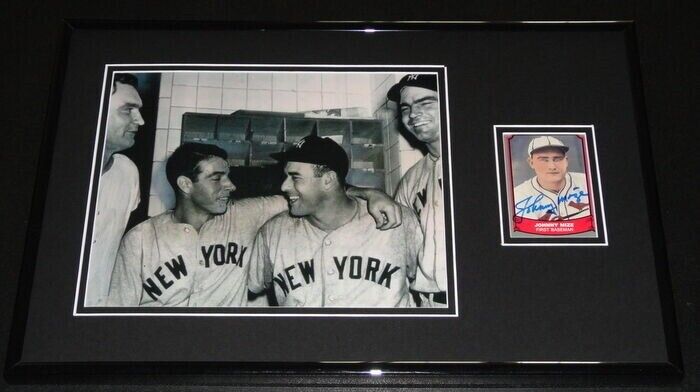 Johnny Mize Signed Framed 11x17 Photo Display Yankees w/ Joe Dimaggio