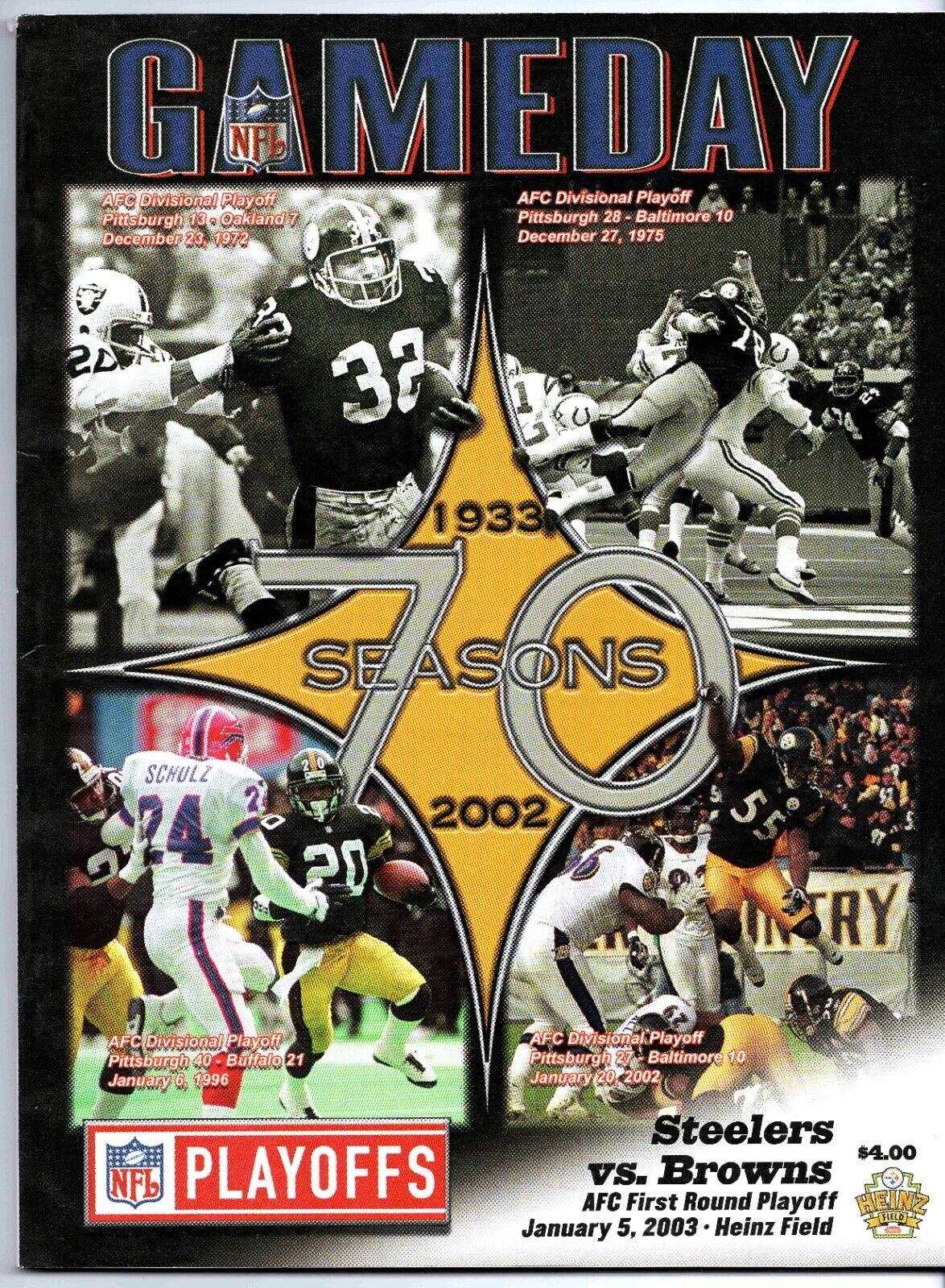 Jan 5 2003 Browns vs Pittsburgh Steelers Playoff Program Comeback 22 Pt 4th Qtr