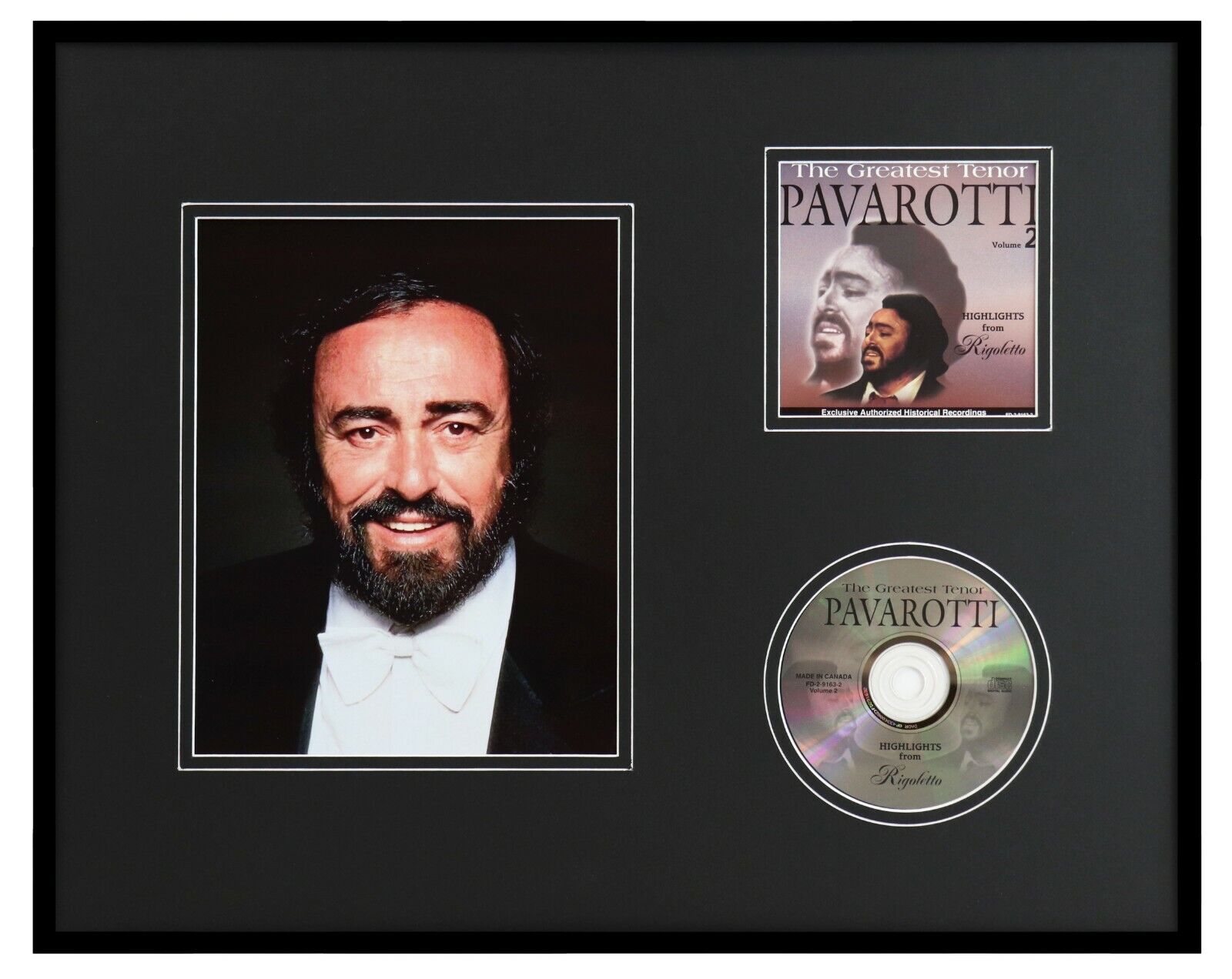 Luciano Pavarotti Framed 16x20 CD & The Greatest Tenor Photo Display