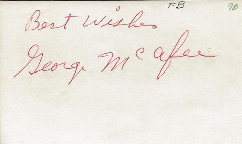 George McAfee Signed 3x5 Index Card Chicago Bears Duke C