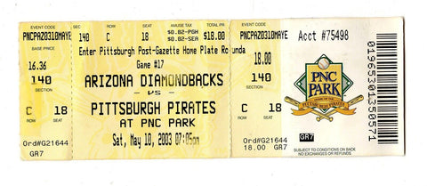 May 10 2003 Arizona Diamondbacks Pittsburgh Pirates Ticket Brian Giles 2 HR