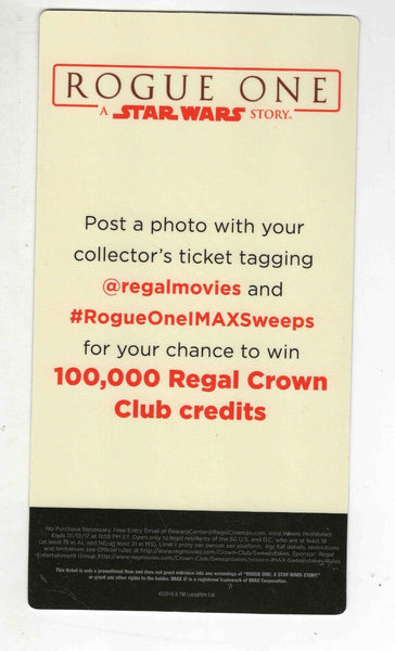 2016 Imax Star Wars Rogue One Commemorative Ticket Death Trooper