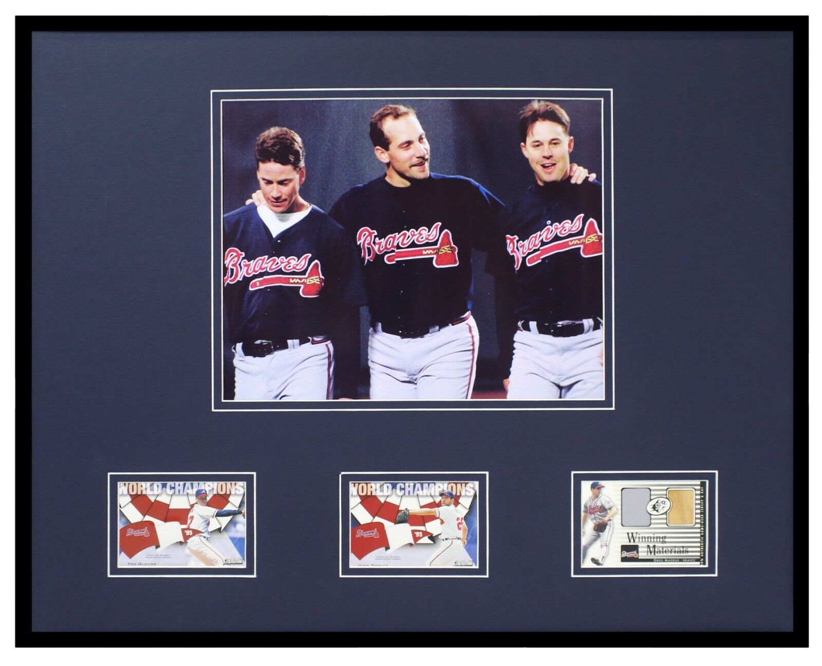 Greg Maddux Tom Glavine & John Smoltz 16x20 Game Used Cards & Photo Set Braves