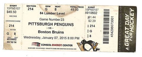 Jan 7 2015 Boston Bruins @ Pittsburgh Penguins Ticket Patrice Bergeron 2 Goals