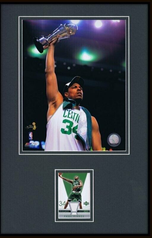 Paul Pierce Framed 11x17 Game Used Jersey & Photo Display UDA Celtics Champs 