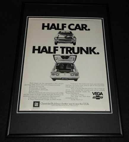 1972 Chevrolet Vega Framed 12x18 ORIGINAL Advertisement Half Car Half Trunk