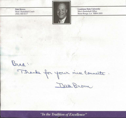 Dale Brown Signed Handwritten Note LSU Coach of Shaquille O'Neal