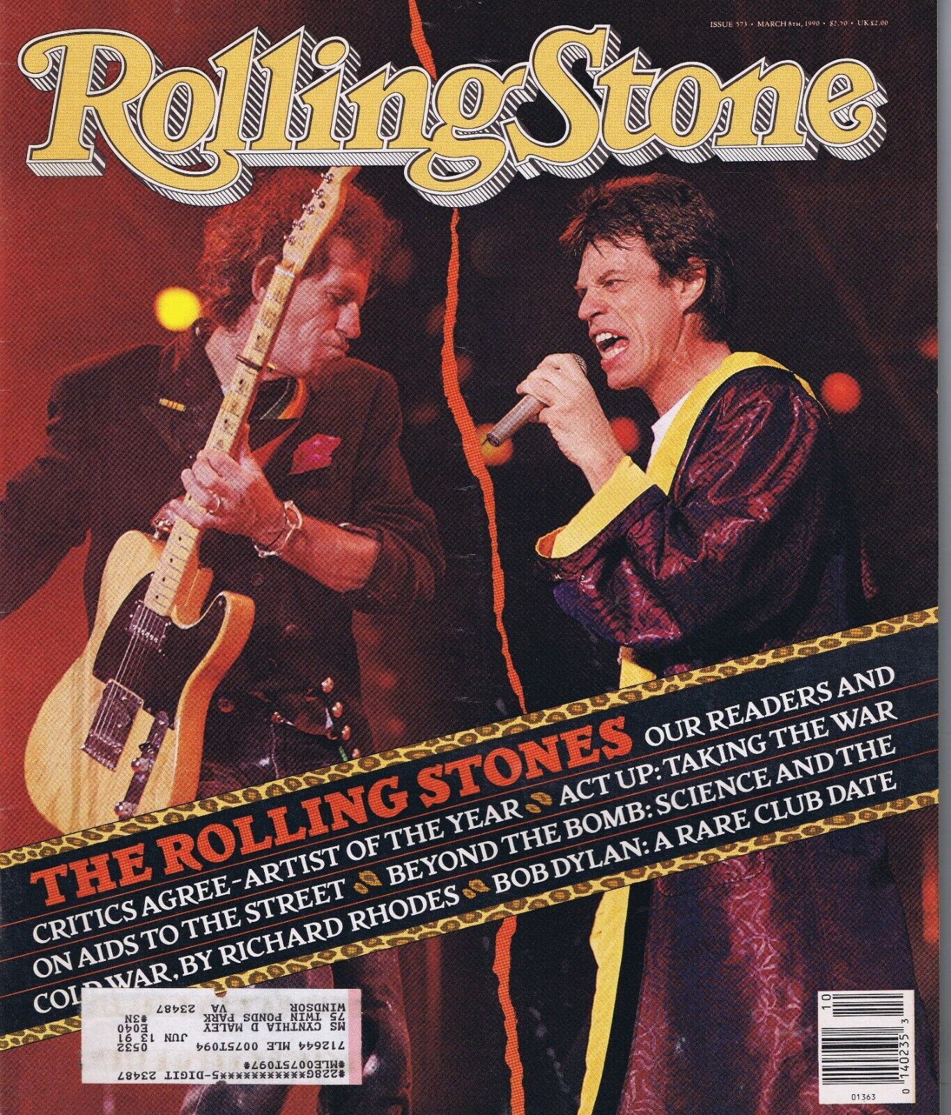 VINTAGE Mar 8 1990 Rolling Stone Magazine #573 Rolling Stones Bob Dylan