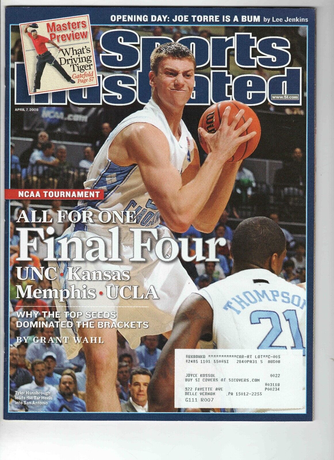 Apr 7 2008 Sports Illustrated Magazine Tyler Hansbrough North Carolina