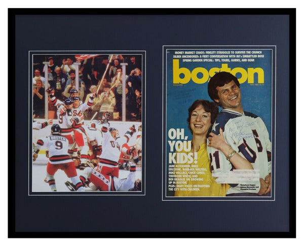 Mike Eruzione Signed Framed 16x20 1980 Magazine Cover & Photo Set JSA Miracle 