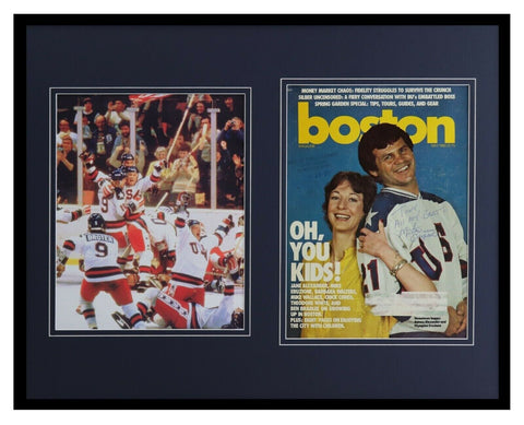 Mike Eruzione Signed Framed 16x20 1980 Magazine Cover & Photo Set JSA Miracle 