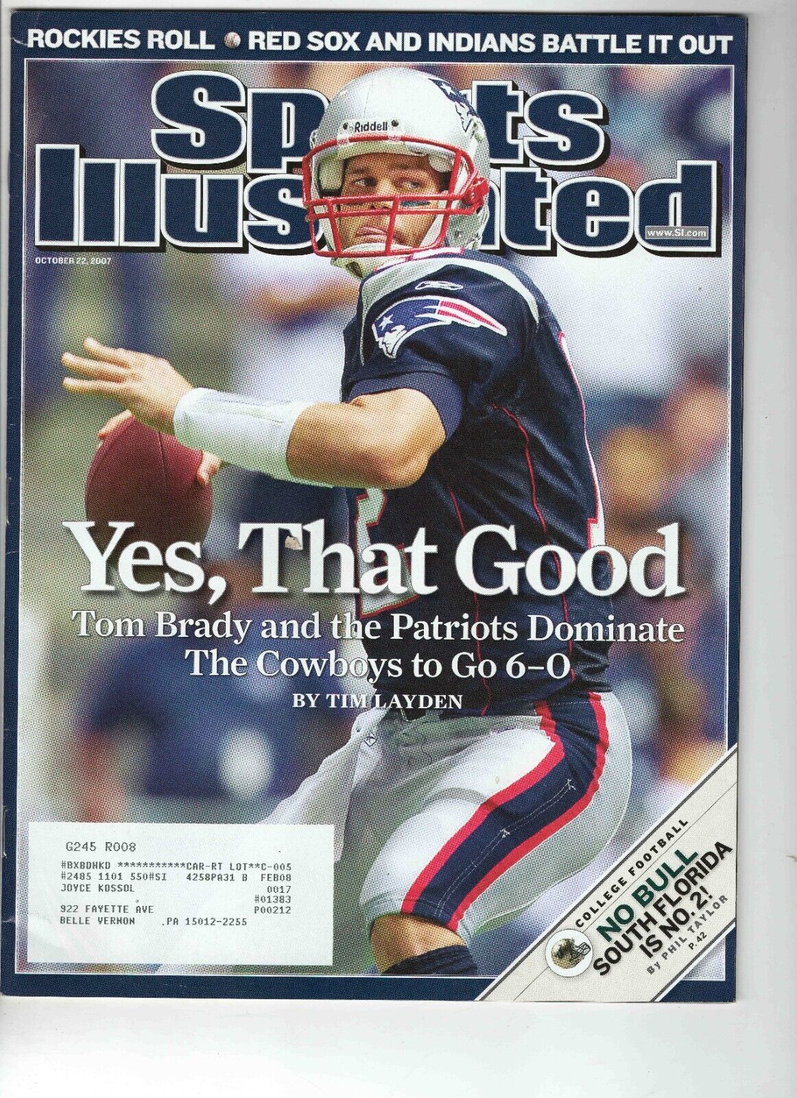 Oct 22 2007 Sports Illustrated Magazine Tom Brady Patriots