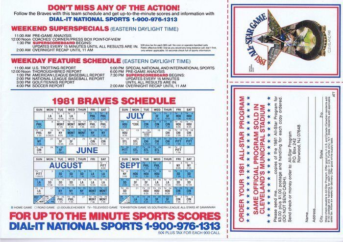 John Montefusco & Steve Bedrosian Signed 1981 Atlanta Braves Schedule