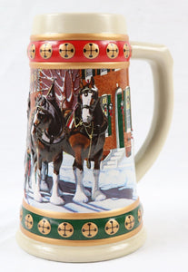 VINTAGE 1993 Budweiser Clydesdales Hometown Holiday Christmas Beer Stein