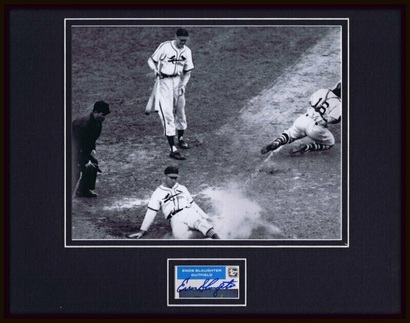 Enos Country Slaughter Signed Framed 11x14 Photo Display NY Yankees 