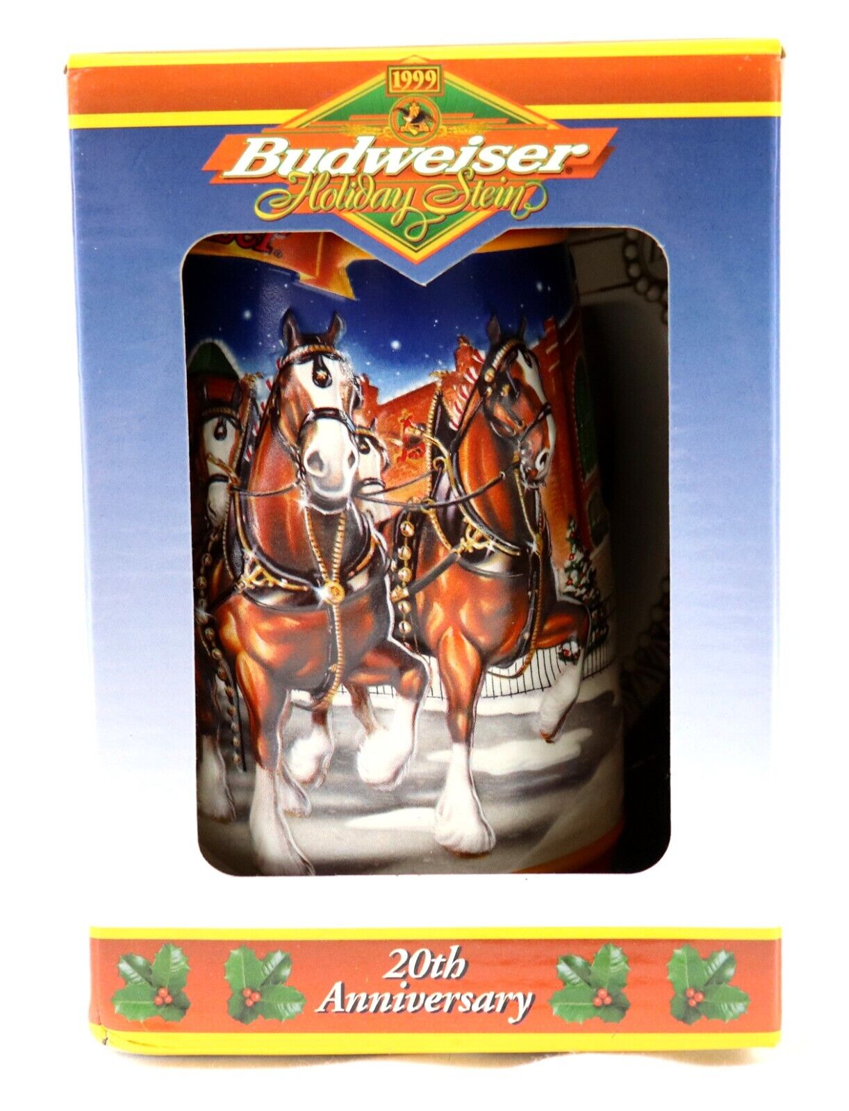 VINTAGE 1999 Budweiser Beer Holiday Ceramic Stein