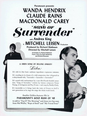 1949 Song of Surrender ORIGINAL Vintage 9x12 Industry Ad Wanda Hendrix