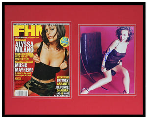 Alyssa Milano Signed Framed 16x20 Photo & 2002 FHM Magazine Cover Display