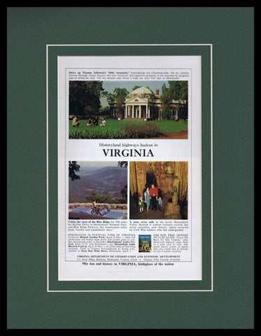 1965 Virginia Tourism Framed 11x14 ORIGINAL Vintage Advertisement