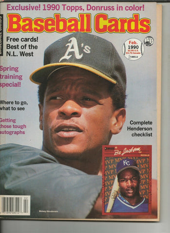 ORIGINAL Vintage Feb 1990 Baseball Cards Magazine w/ Cards Rickey Henderson