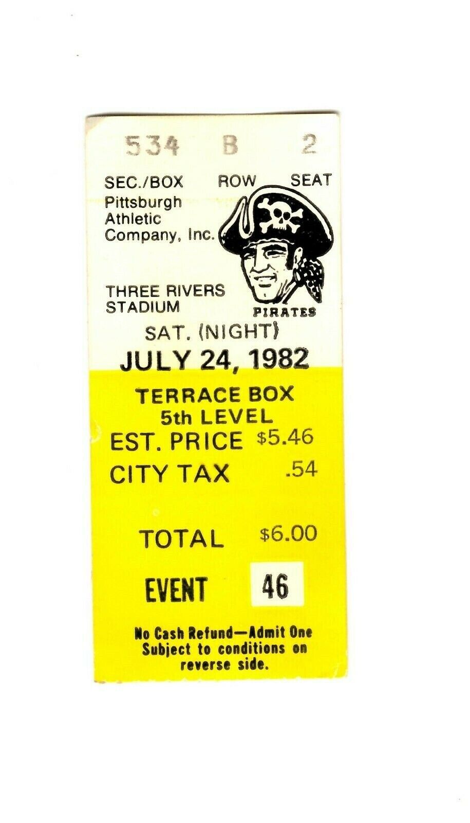 July 24 1982 Atlanta Braves @ Pittsburgh Pirates Ticket Phil Niekro Win