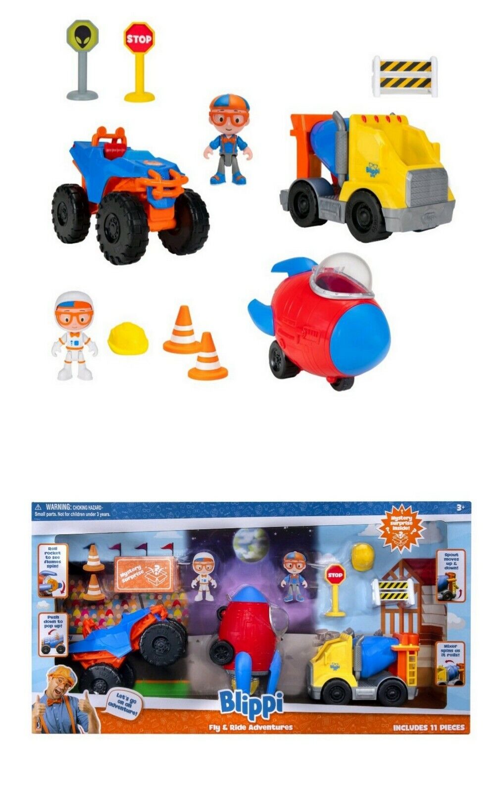 NEW 2020 Blippi Fly & Ride Adventure Figure Set 11 pieces Walmart Exclusive