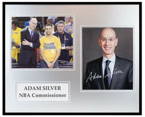 Adam Silver Signed Framed 16x20 Photo Display w/ Stephen Curry