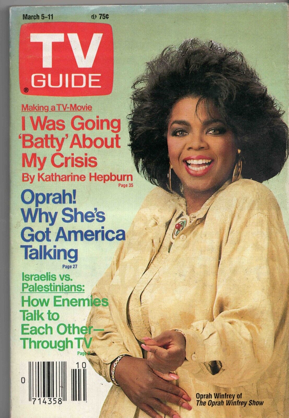 Mar 5 1988 TV Guide Magazine Cheers O Winfrey 1st Solo Cover K Hepburn