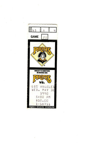 May 30 1990 LA Dodgers @ Pittsburgh Pirates Ticket Barry Bonds HR #94