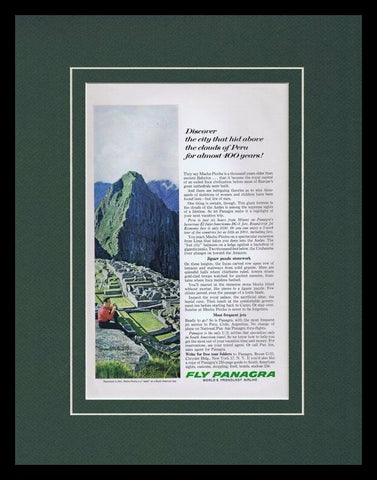 1963 Panagra Pan Am Airlines Peru Framed 11x14 ORIGINAL Vintage Advertisement 