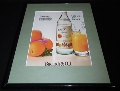 1986 Bacardi Rum & Orange Juice Framed 11x14 ORIGINAL Vintage Advertisement C