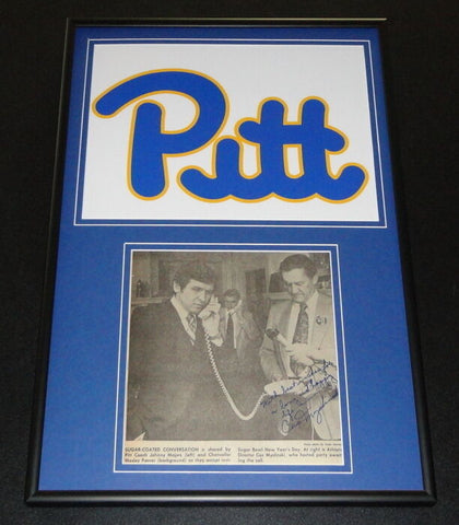 Cas Myslinski Signed Framed Newspaper Photo Display Pitt w/ Johnny Majors