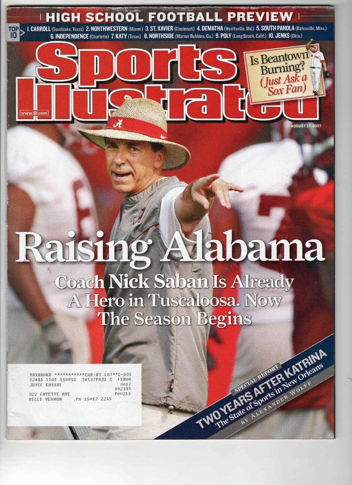 Aug 27 2007 Sports Illustrated Magazine Nick Saban Alabama