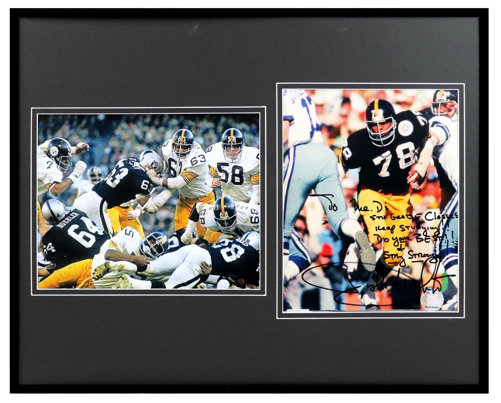 Dwight White Signed Framed 16x20 Steel Curtain Photo Set Inscribed to Classroom