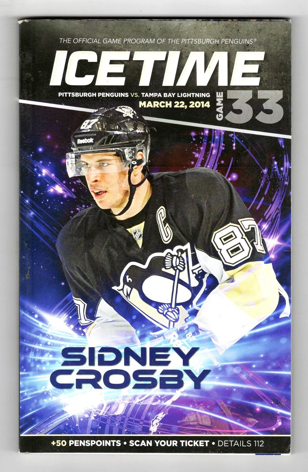 VINTAGE Mar 22 2014 Pittsburgh Penguins Tampa Bay Program Sidney Crosby